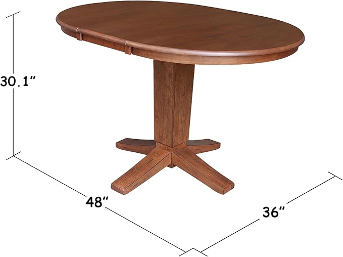 IC INTERNATIONAL CONCEPTS 36" Solid Wood Round Top Pedestal Dining Table with 12" Leaf - 30.1" H