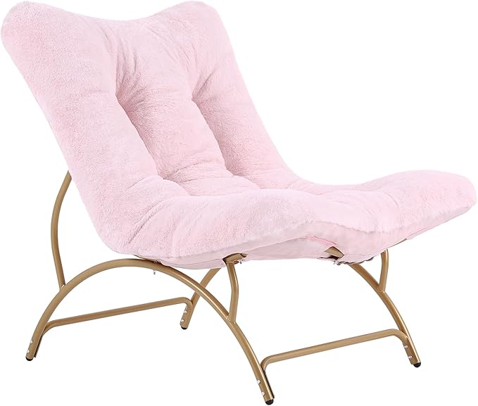 Tiita Accent Lazy Chair, Comfy Lounge Chair with Metal Frame and Plush Fabric, Spacious Seat Cozy Recliner Chair for Reading Room, Living Room, Bedroom, Office, Pink