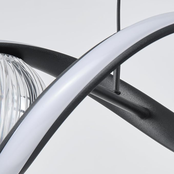 Modern LED Pendant Lights, Dimmable 39'' Spiral Wave LED Chandelier Lighting, Linear Swivel Black Dining Room Hanging Light Fixtures Kitchen Island Pendant Light for Dining Table (2340lm)