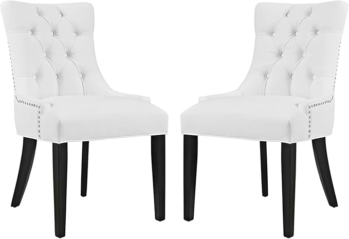 Modway Regent Modern Tufted Faux Leather Upholstered Two Dining Chairs with Nailhead Trim in White