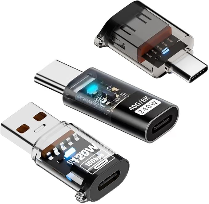 CY 3pcs/lot Type-C Smart LED USB-C to USB3.2 Type-A Adapter OTG 10Gbps 40Gbps 120W 240W Data Fast Charging Tester Detector