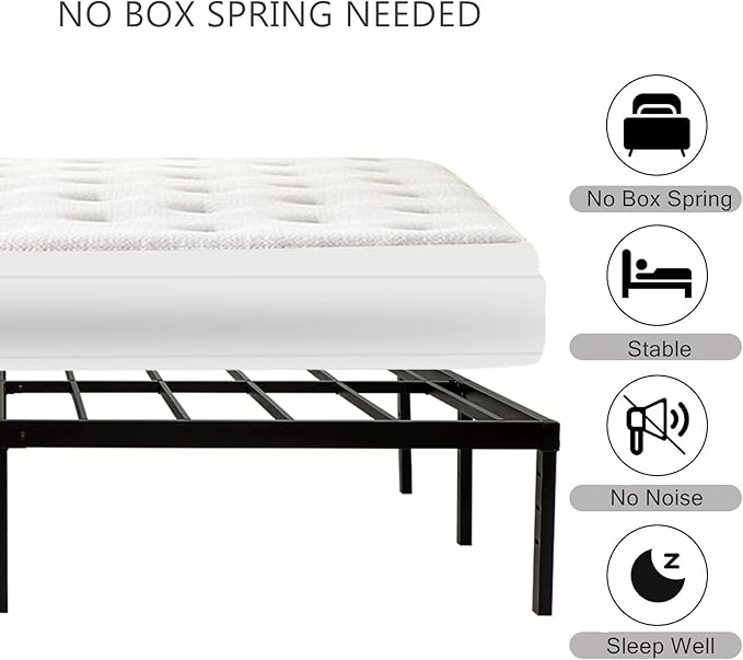 Full Size Bed Frame, Heavy Duty Metal Frames with Steel Slats Support, No Box Spring Needed, 16 Inch High Metal Platform Bed Frames with Storage, Non-Slip and Noise-Free, Black