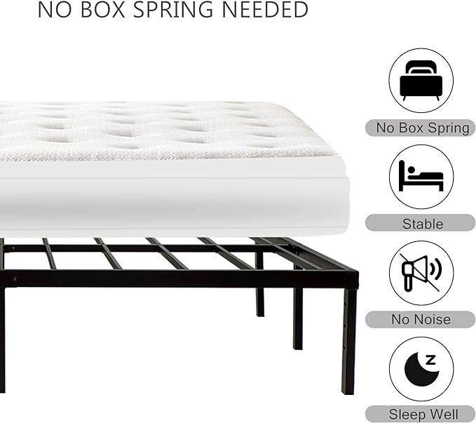 Full Size Bed Frame, Heavy Duty Metal Frames with Steel Slats Support, No Box Spring Needed, 14 Inch High Metal Platform Bed Frames with Storage, Non-Slip and Noise-Free