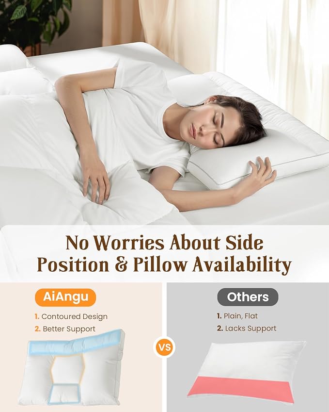 Goose Down Pillow Queen Size Set of 2, Cervical Support for Neck Pain Relief, 1250+ Fill Power, 600 Thread Count Cotton Shell, for Side, Back, and Stomach Sleepers(White,Queen(Pack of 2))