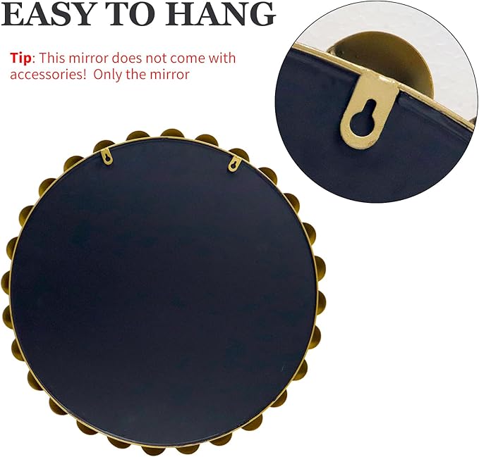 Round Gold Mirror 28'', Spherical Frame Round Mirror for Living Room, Beaded Mirror for Bathroom, Dining Roon, Bed Room, Entryway