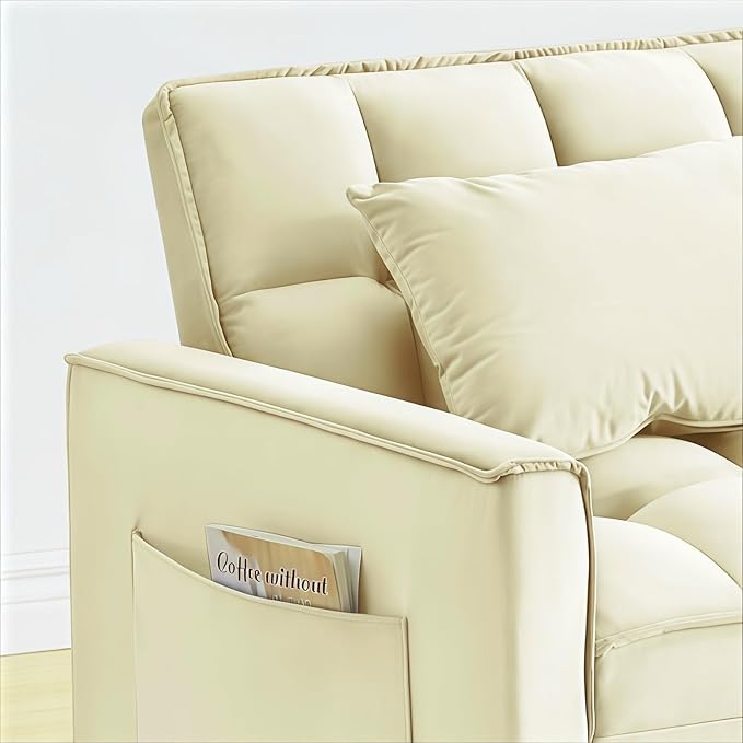 Sleeper Chair, Pull Out Chair Sleeper with Adjustable Back & Pocket, Convertible Chairs Bed Sleepers for Adults, 3 in 1 Sofa Bed Chairs for Small Spaces, Living Room, White