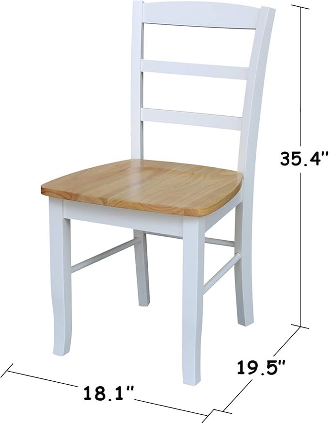 Dining Table Set with 2 Ladderback Chairs Solid Wood Parawood Kitchen/Dining Furniture, Table 30"W x 30"D x 30"H, Chairs 18.1"H x 19.3"D x 35.2"H, Seat 18"W x 18.11"D x 16.34"H