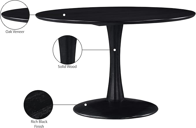 Meridian Furniture 915Black-T Holly Collection Mid-Century Modern Dining Table with Rich Black Finish, Solid Wood, Oak Veneer, 48" W x 48" D x 30" H, Black