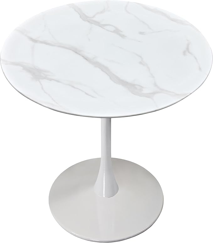 Meridian Furniture 929-T Holly Collection Modern | Contemporary Counter Height Table,10MM Thick Glass with Marble Veneer, 36" Round Faux Marble, Rich White Base, 36" W x 36" D x 36" H, White