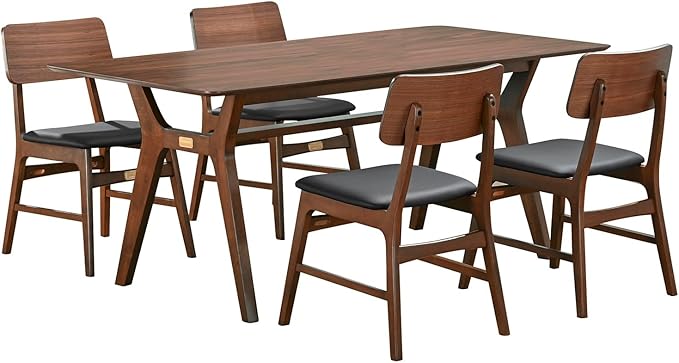 CONSDAN Dining Table for 4-8, Table Only, 71x35 Extra Large, Rectangular Shape, Walnut Veneer Top, Solid Wood Frame, Softly Curved Edges, Elegant Look
