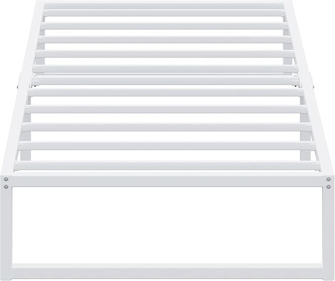 EMODA 12 Inch Twin XL Bed Frame, Metal Platform Bed Frame No Box Spring Needed, Heavy Duty Steel Slats Support, Easy Assembly, Noise Free, White