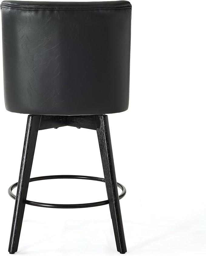 Vipbear Counter Height Bar Stools Set of 2, 26" H Swivel Bar Stools with Backs, PU Leather Upholstered Bar Chairs with Solid Wood Legs for Kitchen Island, Dining Room, Home Bar, Black