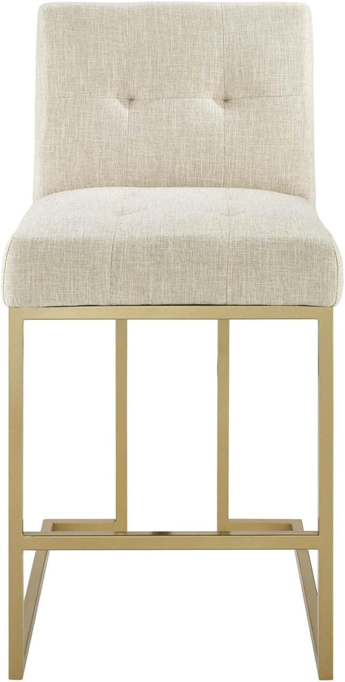 Modway Privy Stainless Steel Upholstered Fabric Counter Stool, Gold Beige