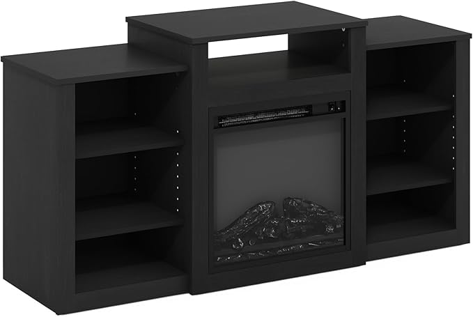 Furinno Jensen Fireplace TV Stand, Entertainment Center, TV Console for TV up to 55 Inch with Electric Fireplace, for Living Room, Bedroom, Americano