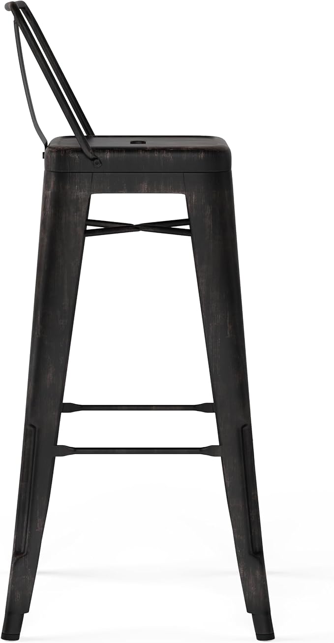 SIMPLIHOME Rayne Industrial Metal 30 inch Bar Stool (Set of 2) in Distressed Black for the Dining Room and Kitchen