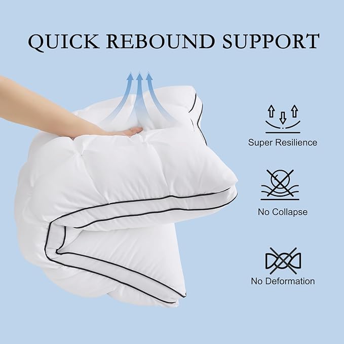 YOUR MOON Soft Support Pillow King Size Set of 2, 100% Cotton Cover Noiseless Pillows, Fluffy Down-Alternative Pillow for Sleeping, Luxury Hotel Bed Pillows for Side Sleepers (White)