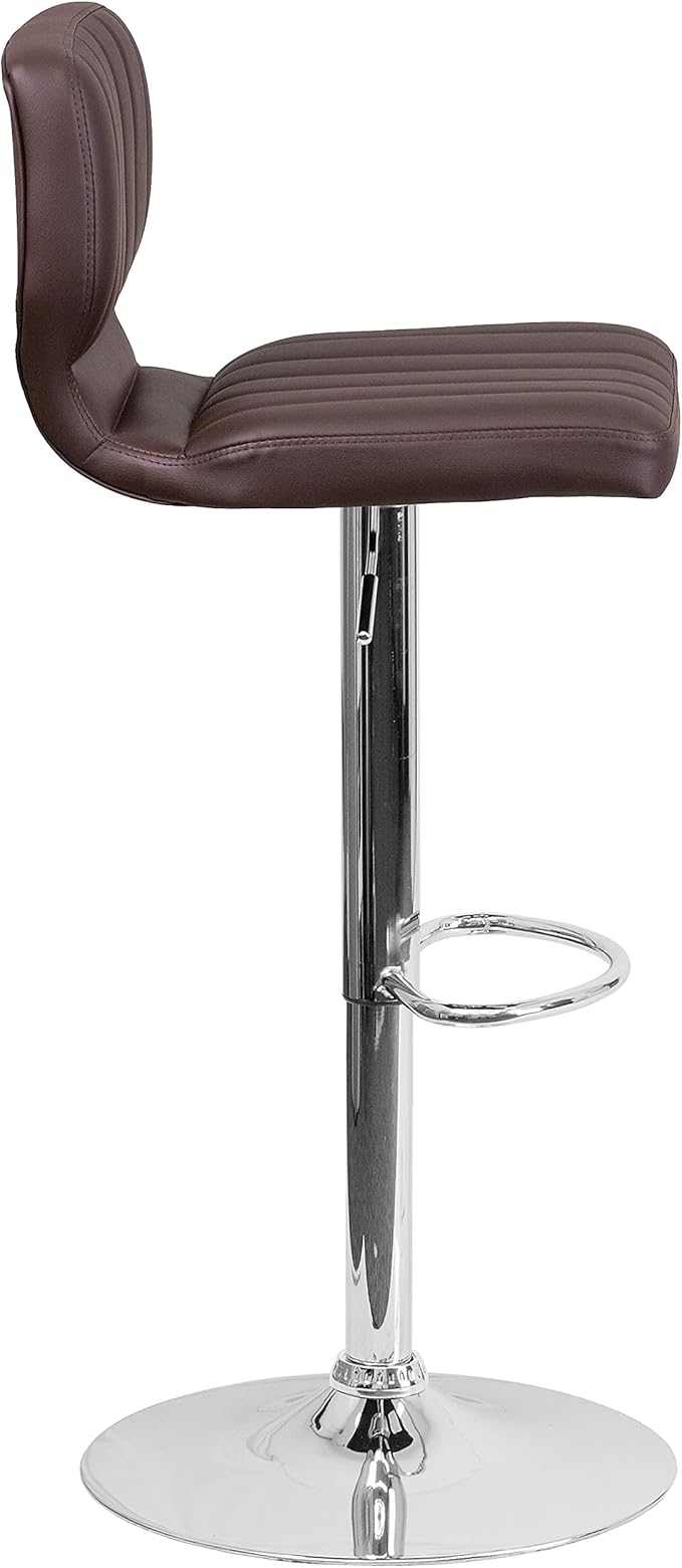 Flash Furniture Contemporary Brown Vinyl Adjustable Height Barstool with Vertical Stitch Back and Chrome Base (Pack of 1)