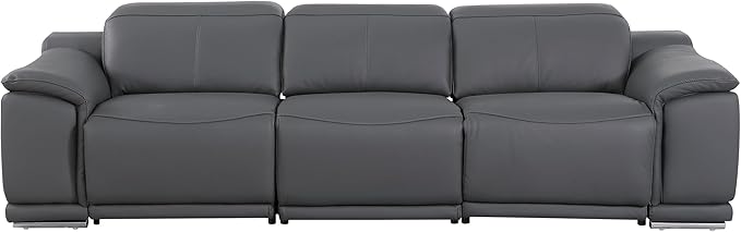 Blackjack Furniture Venice Top Grain Italian Leather Recliner 5 Seater 4 Power Reclining Seater 2 Piece Sofa Set with Adjustable Headrests Modern Seating Sofa and Loveseat for Living Room, Dark Grey