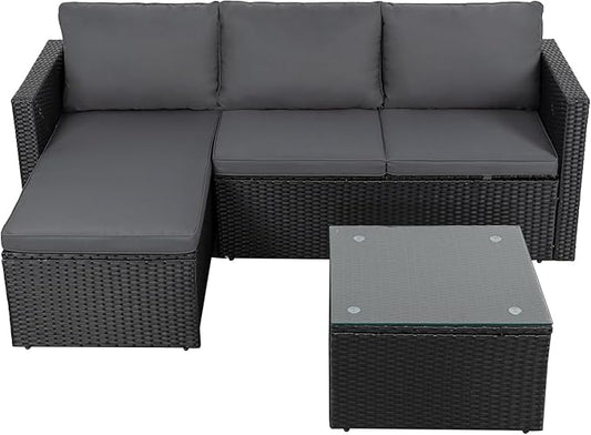Shintenchi 4 Pieces Patio Furniture Sets, Outdoor Sofa Patio Sectional Sets All Weather, Wicker Rattan Seating Sofa Couch withwith Cushions & Coffee Table for Yard, Garden, Porch, Poolside (Gray)