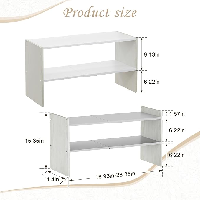 X-cosrack 2-Tier Shoe Rack Organizer for Closet, Expandable and Adjustable White Shoe Rack, Stackable Iron Wood Combination Shoe Storage Shelves for Closets, Entryway, Small Space, Hallway, Garage