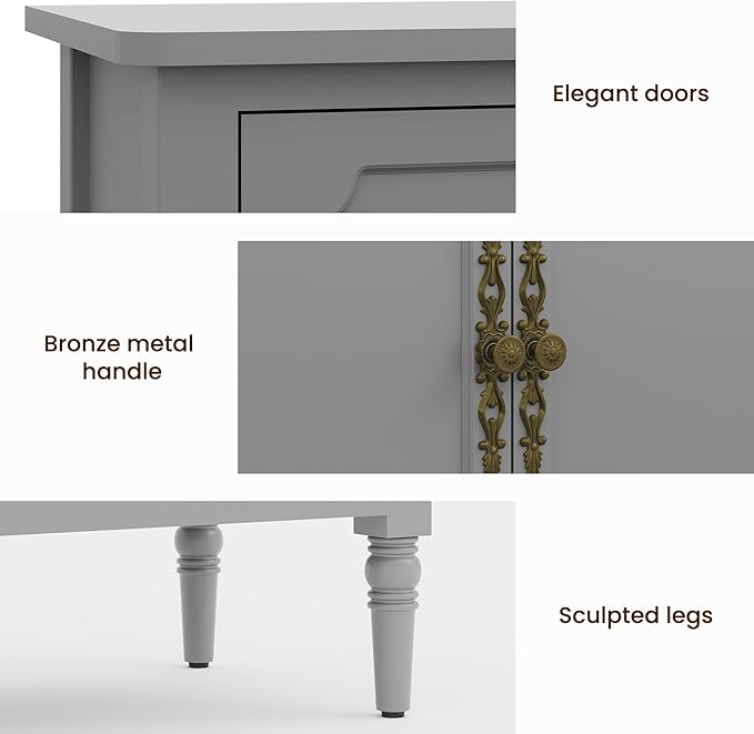 Sideboard with 4 Doors, Mid-Century Console Table with Adjustable Shelves, Accent Cabinet for Entryway, Living Room, Dining Room, Grey Wash-1