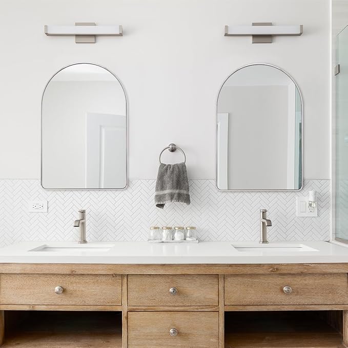 ANDY STAR Chrome Arched Bathroom Mirror, 24x36’’ Arched Wall Mirrors, Chrome Bathroom Vanity Mirror Over Sinks, Bathroom, Entryway in SUS304-Anti-Rust Tube Metal Frame Wall-Mounted Vertical 1’’ Deep