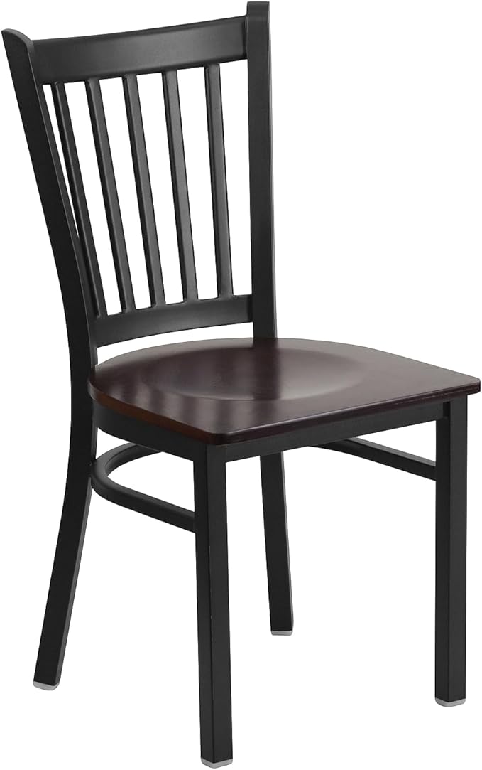 Flash Furniture 2 Pack HERCULES Series Black Vertical Back Metal Restaurant Chair - Walnut Wood Seat