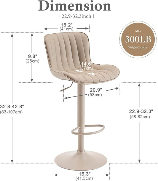YOUNUOKE Bar Stools Set of 2, Counter Height Barstools for Kitchen Island, Modern Adjustable Swivel Khaki Bar Chairs with Khaki Legs