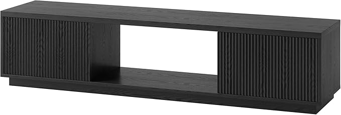 Henn&Hart Fluted TV Stand for TVs up to 78" with 2 Ribbed Side Storage Cabinets and Open Center Storage for Living Room, Family Room, or Office, Natural Black