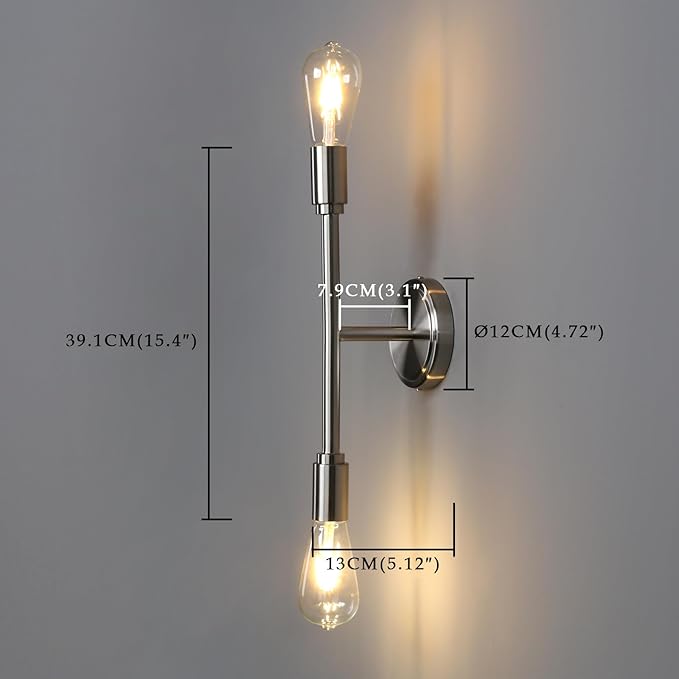 Phansthy Wall Sconces Set of Two, Modern Sconces Wall Lighting Fixtures, 2-Light Bathroom Light Over Mirror, Indoor Ceiling Light/Wall Light for Bedroom, Living Room (Brushed 2 Pack)