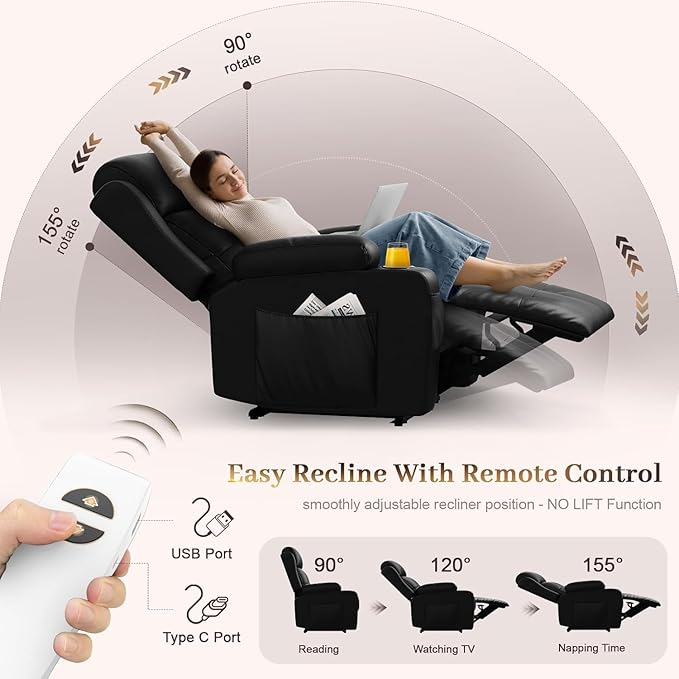 Reclining Loveseat, 1 Massage Loveseat Recliner Sofa Heavy Weight Capacity, RV Love Seat Clearance with Console, USB, Type C Port, Storage, Cup Holders, 2 Single Power Recliner Chairs Heat & Massage