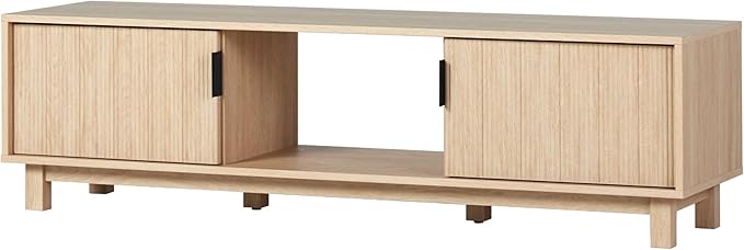 Walker Edison Arundo Fluted TV Stand for TVs up to 65 Inches, 58" TV Stand, Coastal Oak