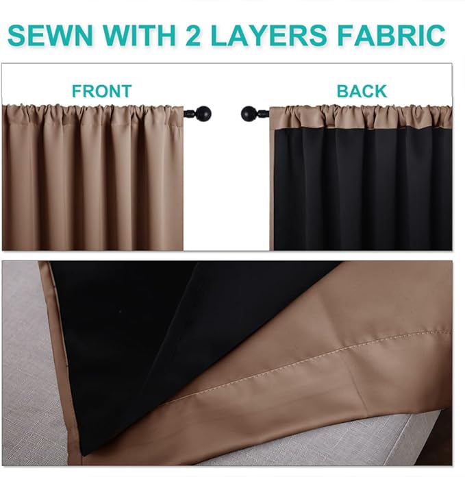 NICETOWN Total Blackout Panels for Nursery, Super Soft, Heavy Duty and Thick Window Treatment Curtains 63 inches Long with Black Lined for Basement (1 Pair, Cappuccino, 42 inches Wide Each Panel)