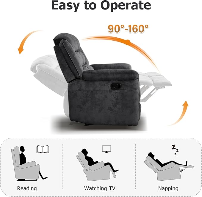 EBELLO Loveseat Recliner Sofa for Living Room, Extra Wide Modern Overstuffed 2 Seat Reclining Sofa Chair, Breathable Fabric Dual Manual Recliner, Grey