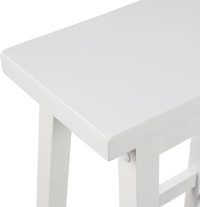Amazon Basics Solid Wood Saddle-Seat Counter Height Bar Stools for Kitchen Island with Footrest, Sturdy Construction, 24-Inch Height, White, Set of 2