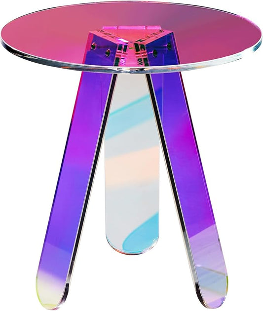 VEVOR Round Iridescent Side Table, Acrylic End Table, Clear Rainbow Acrylic Coffee Table for Drink, Food, Snack Used in Living Room, Bedroom, and Study
