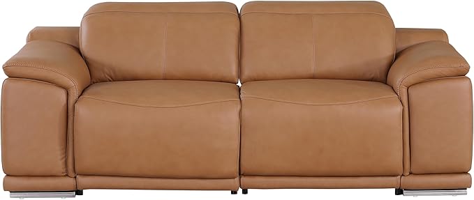 Blackjack Furniture Venice Top Grain Italian Leather Recliner 5 Seater 4 Power Reclining Seater 2 Piece Sofa Set with Adjustable Headrests Modern Seating Sofa and Loveseat for Living Room , Cognac