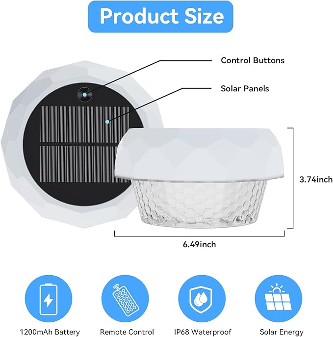 Solar Floating Pool Lights, RGB Color Float Pool Lights, IP68 Waterproof, Pool Decor Lighting Accessories for Inground, Above Ground Pools, Outdoor, Garden, Party Decoration