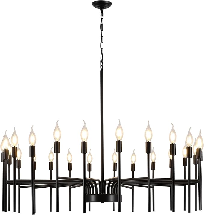 Black Chandelier 24 Light Large Modern Farmhouse Chandeliers for Dining Room Light Fixture, 40" Round Candle Large Chandeliers for High Ceilings Living Room Foyer Entryway
