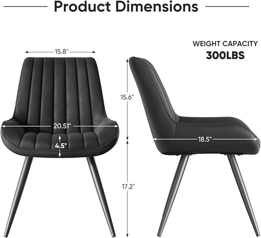 Nalupatio Modern Dining Chairs Set of 6, Fabric Dining Room Chairs with Soft Backrest and Seat, Comfortable Thick Cushion Upholstered Side Chairs with Metal Legs for Kitchen, Black