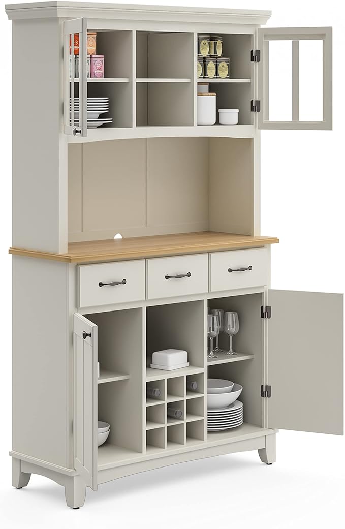 Homestyles Buffet of Buffets Off-White Server with Hutch and Natural Wood Top