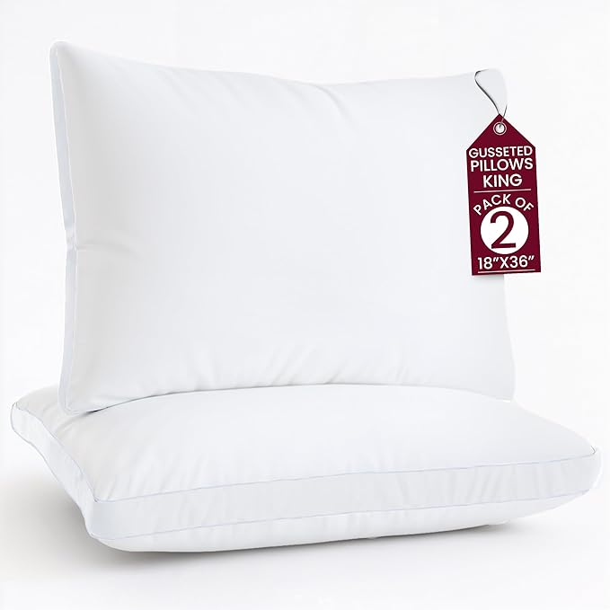 LUX Décor Gusseted Style Soft Hotel Pillows Set of 2 – for Side, Stomach & Back Sleepers - Down Alternative Hotel Bed Pillows – 100% Microfiber Cover, Virgin PSF Fill – White, King 36x18