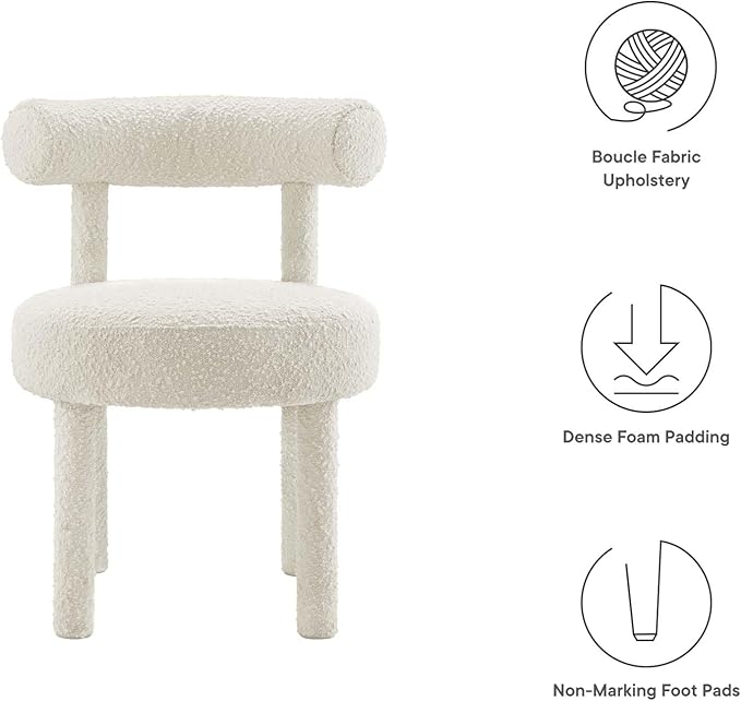 Modway EEI-6387-IVO Toulouse Boucle Fabric Dining Chair, Ivory