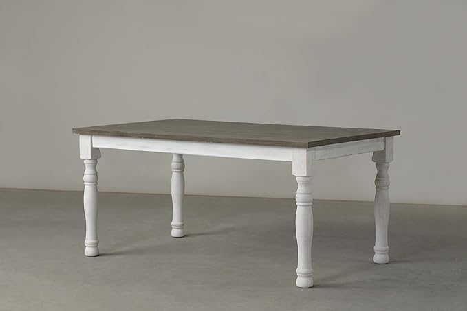 Roundhill Furniture Ebret Farmhouse Two-Tone Distressed Wood Dining Table, Brown and White