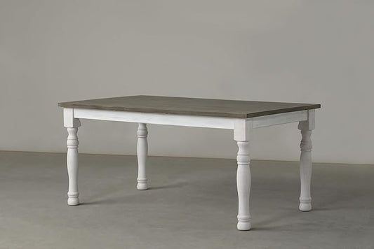 Roundhill Furniture Ebret Farmhouse Two-Tone Distressed Wood Dining Table, Brown and White