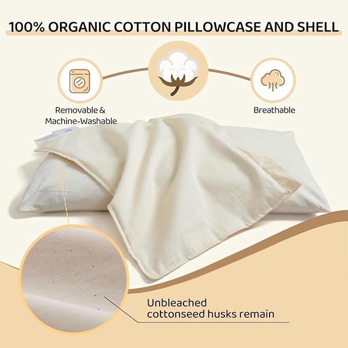 Buckwheat Pillow - 3 Point Support Buckwheat Hull Pillow for Less Pain, 2IN1 Tartary Buckwheat Neck Roll Pillow for Best Support, Adjustable Cervical Neck Pillow with Organic Cotton Pillowcase