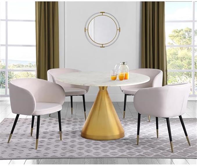 Meridian Furniture 885-T Emery Collection Modern | Contemporary Dining Table with Brushed Gold Stainless Steel, Genuine White Marble Top, 48" W x 48" D x 30" H, Gold