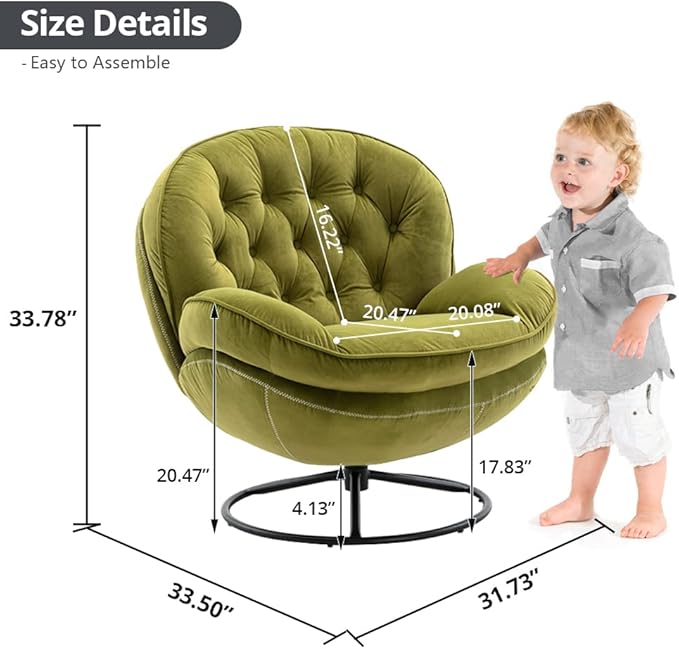 Velvet Swivel Accent Chair with Ottoman Set, Modern Lounge Chair with Metal Base Frame & Footrest, Comfy Single Leisure Sofa Chair Reading Chair with 360 Degree Swiveling for Living Room, Fruit Green