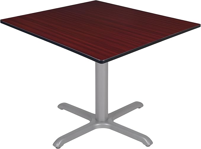 Regency Cain 48" Square X-Base Breakroom Table – Scratch Resistant Laminate Café Table for Lunchroom, Coffee Shops and Commercial Office Spaces (Mahogany, Grey Legs)