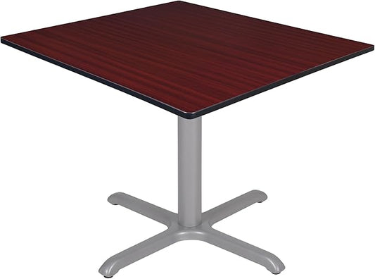 Regency Cain 48" Square X-Base Breakroom Table – Scratch Resistant Laminate Café Table for Lunchroom, Coffee Shops and Commercial Office Spaces (Mahogany, Grey Legs)